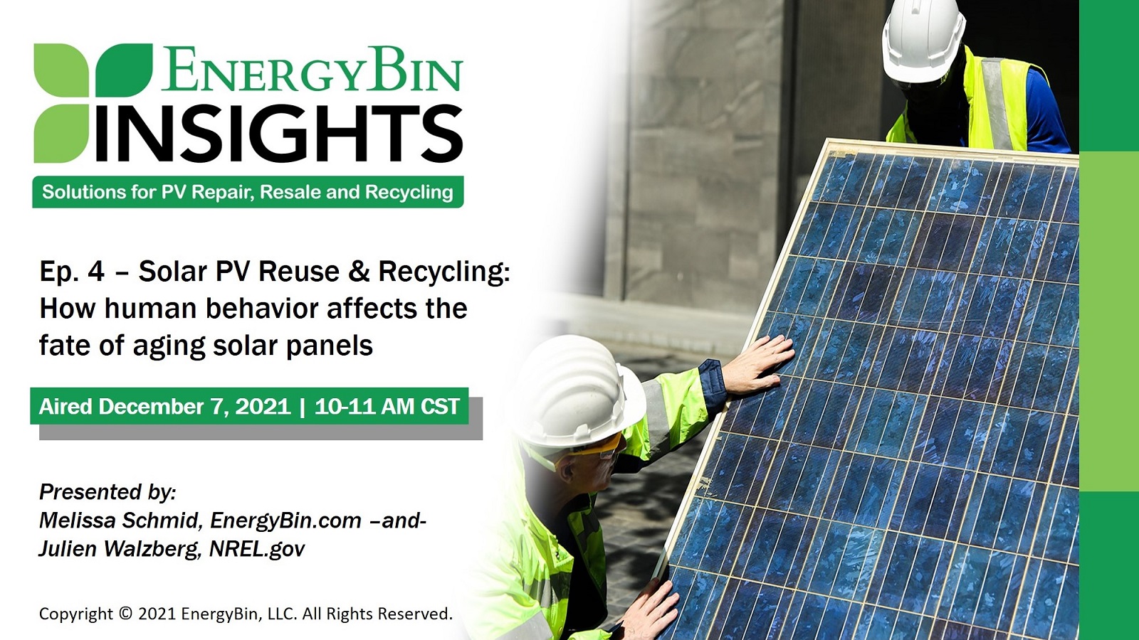 Webinar Solar PV Reuse & Recycling How human behavior affects the